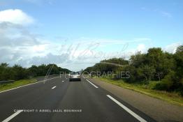 Image du Maroc Professionnelle de  Nulle part ailleurs, mais sur l'autoroute du Maroc entre Casablanca et Rabat au niveau de Bouznika, Samedi 3 Février 2006, les paysans de cette contrée pratiquent un commerce dangereux, installée ou circulant sur la voie d'urgence, ils proposent herbe, salade, fruit... aux usagers de la voie expresse qui roulent à 120/km à l'heure Vendredi 3 Février 2006. (Photo / Abdeljalil Bounhar) 